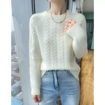 Повседневный модный новый стиль женский 100% кашемировый свитер с круглым вырезом приталенный пуловер женский свитер