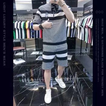 Повседневный мужской костюм European Station, модный брендовый костюм с шортами на молнии, новый мужской простой костюм из двух предметов на лето