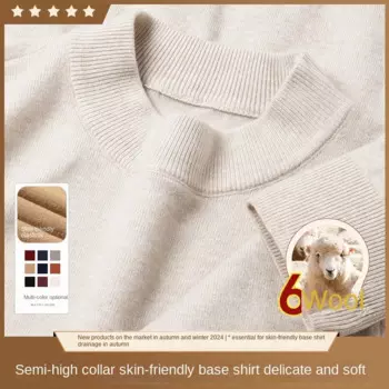 Повседневный мужской свитер, однотонный теплый удобный шерстяной пуловер с длинным рукавом и ложным воротником