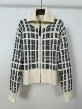 Повседневный трикотажный кардиган разных цветов, топы с отложным воротником, осенний Новый шикарный шерстяной клетчатый элегантный свитер на молнии с длинным рукавом