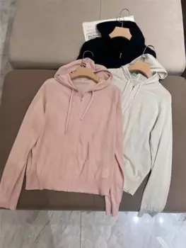 Повседневный вязаный шерстяной кардиган с капюшоном, женский кардиган на молнии с длинным рукавом