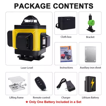 Pracmanu 4D 16 линий зеленый лазерный уровень Горизонтальные и вертикальные поперечные линии 360 ° самонивелирующийся лазерный уровень с дистанционным управлением