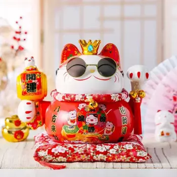 Праздничный красный счастливый кот, 7,5 дюйма, практичное памятное креативное керамическое украшение, подарок на помолвку, украшение на стол