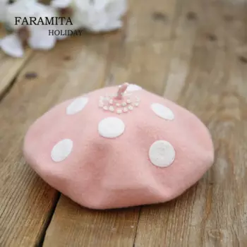 Праздничный розовый берет Faramita для женщин и младенцев, милые шерстяные береты ручной работы, французские зеркальные шляпы, Новое поступление, кепки для родителей и детей