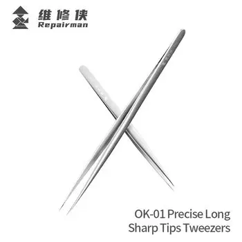 Прецизионный Пинцет Repairman OK-01 с длинными острыми наконечниками, устойчивый к коррозии, износостойкий инструмент высокой твердости для ремонта телефона