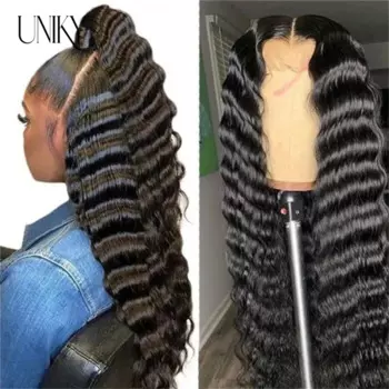 Предварительно вырезанный парик Wear And Go без клея, Uniky Hair, глубокая волна, кружевной передний парик из человеческих волос, HD Прозрачная Кружевная застежка, вьющийся парик
