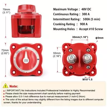Прерыватель 12 В-48 В 100 А-300 А для автомобиля на колесах, одноконтурный селектор, изолятор, отключение 12 В-48 В, поворотный аккумулятор, аксессуары для кемпера