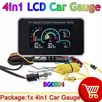 Приборная панель 4в1, универсальный ЖК-дисплей, автомобильный цифровой датчик ALARM, вольтметр, давление масла, температура топлива, воды, 12 В для Voltimetro Coche Volt