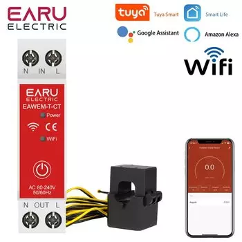 Приложение Tuya Smart Life, Wi-Fi, счетчик энергии переменного тока 110 В, 230 В, 63 А с зажимом трансформатора тока, кВтч, монитор мощности, статистика электроэнергии