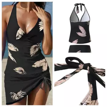 Printed Swimsuit European and American Swimsuit Sexy Neck Split Swimsuit Conservative Bikin Купальник Женский Ххl