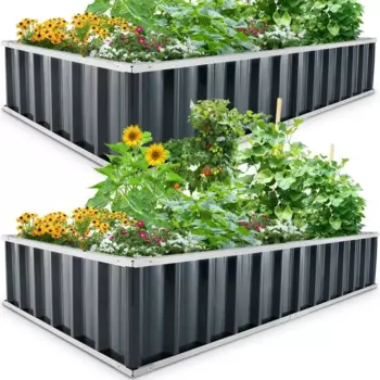 Приподнятая садовая кровать 68 x 36 x 12 дюймов (2 шт.) Металлический уличный цветочный горшок из оцинкованной стали, подходит для овощей и цветов