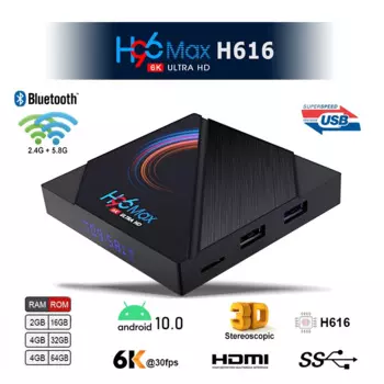Приставка Смарт-ТВ H96 MAX H616, Android 2021, 2G/4G, 32 ГБ, 64 ГБ, 6K, 10,0G, 2,4G, Wi-Fi, Поддержка Google плеера, IP и ТВ, 5,8