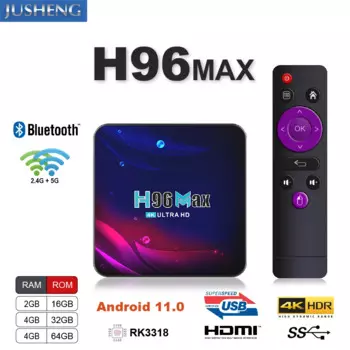 Приставка Смарт-ТВ H96 Max V11, Android 11,0, BT 4,0, RK3318, двойной Wi-Fi, 2,4/5,0 ГГц, 16, 32 ГБ, 64 Гб, поддержка Google Player