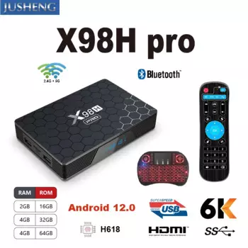 Приставка Смарт-ТВ X98H Pro, Android 12,0, 6k, 2,4g и 5g, Wi-Fi, 6, Bluetooth 5,0, 4 ГБ, 16 ГБ, 32 ГБ, 64 ГБ, четырехъядерная, ТВ-приставка с поддержкой Google Player