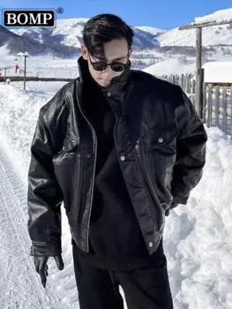 Привлекательная кожаная куртка с гофрированным рисунком, пальто для осени и зимы, Мужская трендовая плюшевая Толстая локомотивная куртка, большой размер