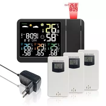 Проекционная Метеостанция для помещений и улицы, термометр, гигрометр, прогноз погоды, цифровой будильник, Радиоуправление, определение времени