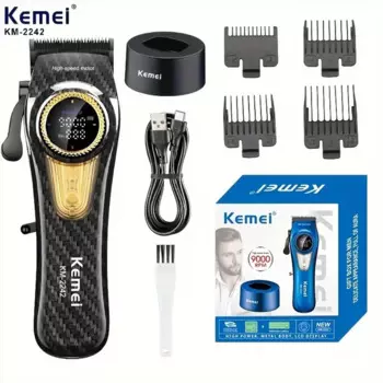 Профессиональная машинка для стрижки волос Kemei KM-2242 — перезаряжаемая от USB, бесщеточный двигатель, триммер с регулируемым лезвием для мужчин, ограничительная расческа