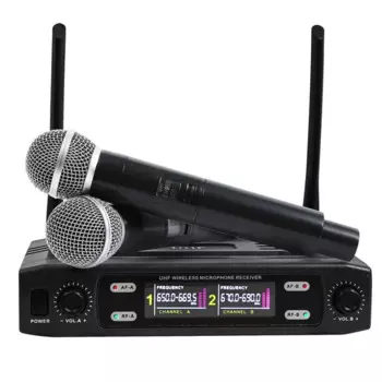 Профессиональный беспроводной микрофон UHF, двухканальный ручной микрофон для караоке, система для диджея, сцены, церкви, вечерние, колонки для школы, встречи