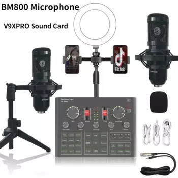 Профессиональный конденсаторный микрофон V9XPRO BM800, беспроводной микрофон со светодиодной подсветильник кой, с поддержкой Bluetooth, для ПК, телефона, караоке, YouTube