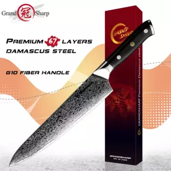 Профессиональный поварской нож GRANDSHARP 8 дюймов, японские Дамасские кухонные инструменты из нержавеющей стали AUS10, 67 слоев