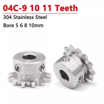 Промышленная приводная Звездочка из нержавеющей стали 04C 304, 1 шт., 9, 10, 11 зубьев, 9 т, 10 т, отверстие 6 мм, 8 мм, 10 мм, шаг канавки
