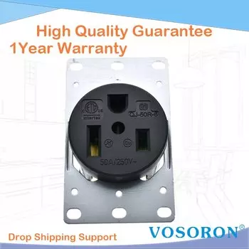 Промышленная розетка NEMA 6-50R, черная, 50 А, 125 В/250 В, американская, 3-полюсная, панель управления, разъем питания