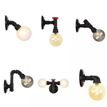 Промышленный панк светодиодный настенный светильник с переключателем, глобус Янтарно-серый прозрачный матовый белый стеклянный абажур Светодиодные настенные бра для освещения бара и паба