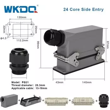 Промышленный разъем WKDQ HDC-HE-24 24-контактный водонепроницаемый