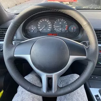 Прошитая вручную Нескользящая черная искусственная кожа для BMW E46 325i X5 E53 E39