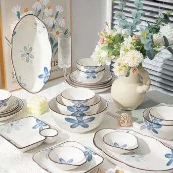 Простая миска комбинация домашний подарок Подарочная подглазурная цветная двойная тарелка керамическая посуда набор