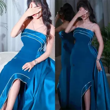 Простое изысканное платье для выпускного вечера без бретелек, атласное женское платье, коктейльное платье без рукавов с блестками и драпировкой