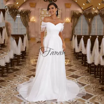 Простое свадебное платье с открытыми плечами платье без рукавов со шлейфом и рюшами длинное платье принцессы с открытой спиной