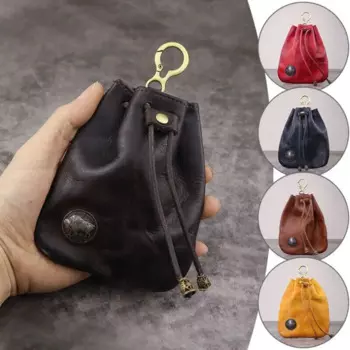 Простой верхний кожаный кошелек для монет, однотонный ретро-кошелек на шнурке, сумка для ключей от машины, мужская