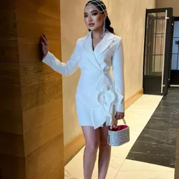 Простые коктейльные платья Jiayigong с V-образным вырезом, женское атласное мини-платье с бантом на заказ