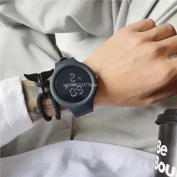 Простые круглые часы со светящимся светодиодным циферблатом, повседневные многофункциональные часы, уличные модные водонепроницаемые часы с резиновым ремешком для мужчин