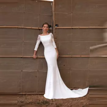 Простые свадебные платья, женские сексуальные платья с юбкой-годе, свадебные платья с длинным рукавом, атласные платья принцессы, женское платье