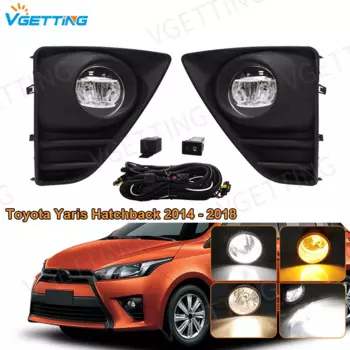Противотуманная фара для хэтчбека Toyota Yaris 2014, 2015, 2016, 2017, 2018, дневные ходовые огни, DRL, желтая, белая, с проволочной крышкой, 12 В