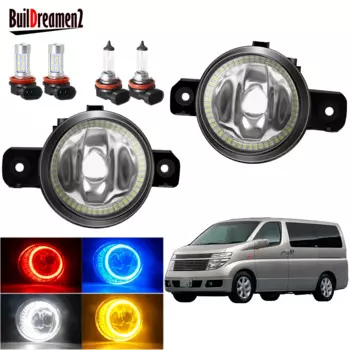 Противотуманные фары «ангельский глаз» в сборе для Nissan Elgrand E51 2002 2003, передний бампер автомобиля, противотуманные фары Halo Ring, дневные ходовые огни H11 12 В