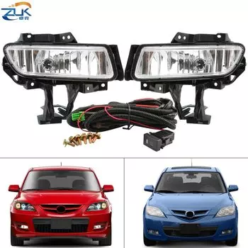 Противотуманные фары для переднего бампера автомобиля ZUK, комплект противотумансветильник р для Mazda Speed 3 MPS BK 2007-2013, противотумансветильник фары, комплект противотуманных фар с проводами, кабельным переключателем