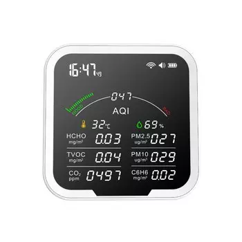 PROTMEX PTH 9BW Tuya Wi-Fi 9 в 1 CO2 HCHO H6C6 TVOC PM2.5 PM10 метр термометр гигрометр часы будильник монитор загрязнения воздуха