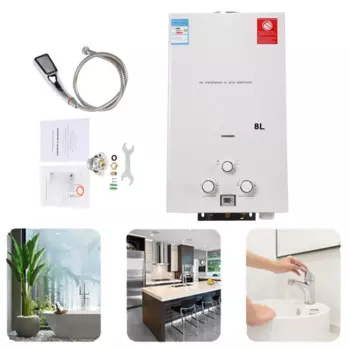 Проточный газовый водонагреватель 16 кВт, 8 л, с насадкой для душа