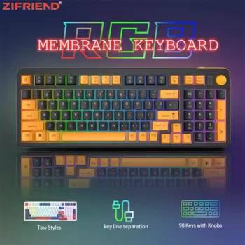 Проводная мембранная клавиатура ZIFRIEND BM98, бесшумная клавиатура для набора текста, 98 клавиш с кнопками, радужная RGB подсветка, ABS клавиши для дома и офиса, клавиатура