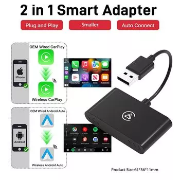 Проводной и беспроводной адаптер CarPlay, автомобильный смарт-ключ 2 в 1 для Android, мини-бокс, быстрое подключение, подключение Plug And Play для Toyota, Mazda, Benz, Audi