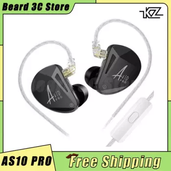 Проводные наушники KZ AS10 PRO, профессиональные Hi-Fi наушники-вкладыши, улучшенная эргономичная проволока, для любителей музыки, ПК, геймеров, аксессуары в подарок