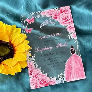 Прозрачное акриловое приглашение Quinceanera, приглашение на свадебную вечеринку, принцесса, милая принцесса, приглашение на день рождения, 10 шт.