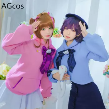 Прозрачный карточный костюм AGCOS KINOMOTO SAKURA Tomoyo Daidouji, костюм для косплея, Милая юбка для девочки, зимние костюмы, Повседневный свитер + юбка