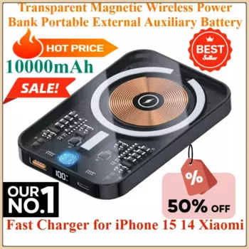 Прозрачный магнитный беспроводной внешний аккумулятор, портативный внешний вспомогательный аккумулятор 10000 мАч 22,5 Вт, быстрое зарядное устройство для IPhone1514 Xiaomi