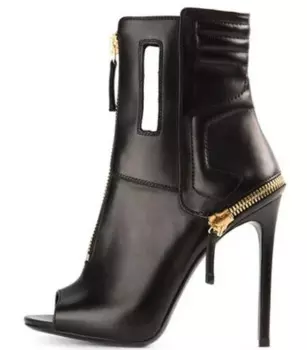 Прямая поставка; новейший дизайн; женские сапоги до бедра с открытым носком на молнии; черные женские ботильоны из искусственной кожи; осенние мотоботы