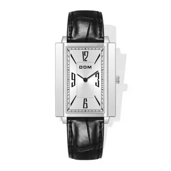 Прямоугольные Мужские кварцевые часы DOM с кожаным ремешком