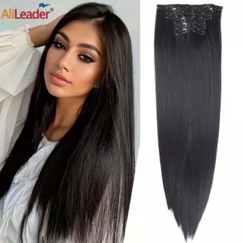 Прямые синтетические волосы на 16 заколках, 22 дюйма, 150 г, 6 шт.